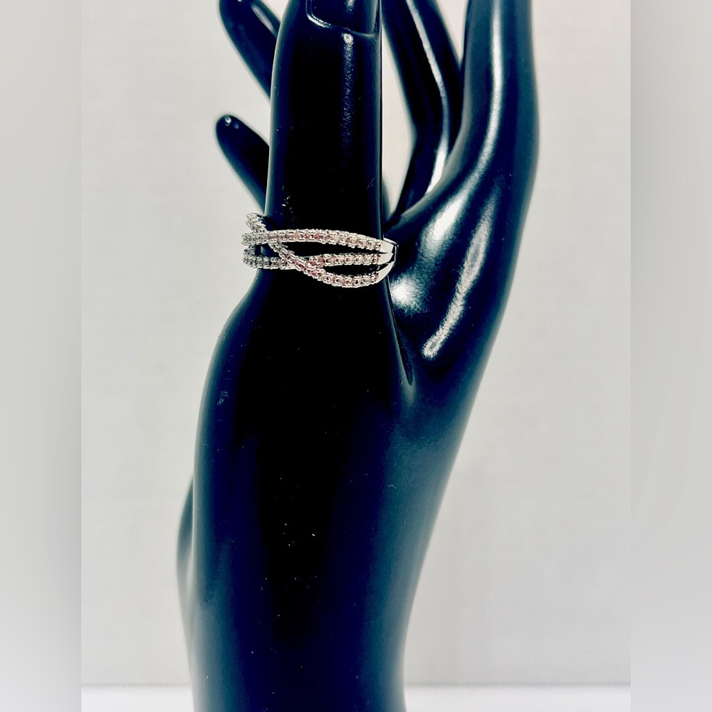Women Silver Intertwined Crossover Simulated Diamond Filled Ring Size 9